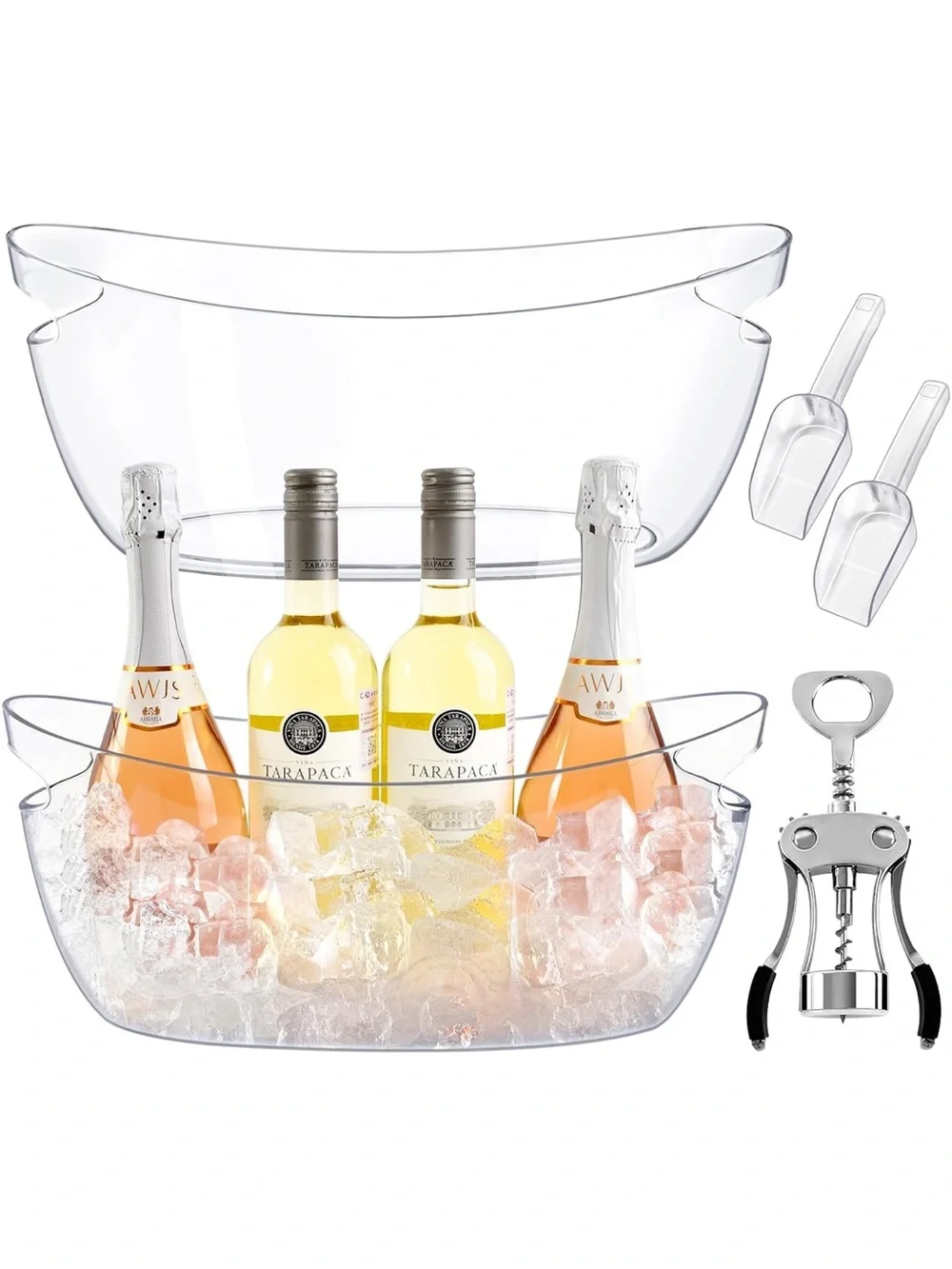 New Open Box 2-Pack Ice Buckets for Parties, 5.5L Clear Beverage Tub, Champagne